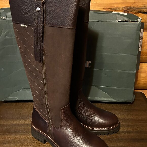 NIB Barbour Ingrid Tall Knee-High Boots Leather and Suede Size US 6 UK 4 EUR 37 - Picture 11 of 16